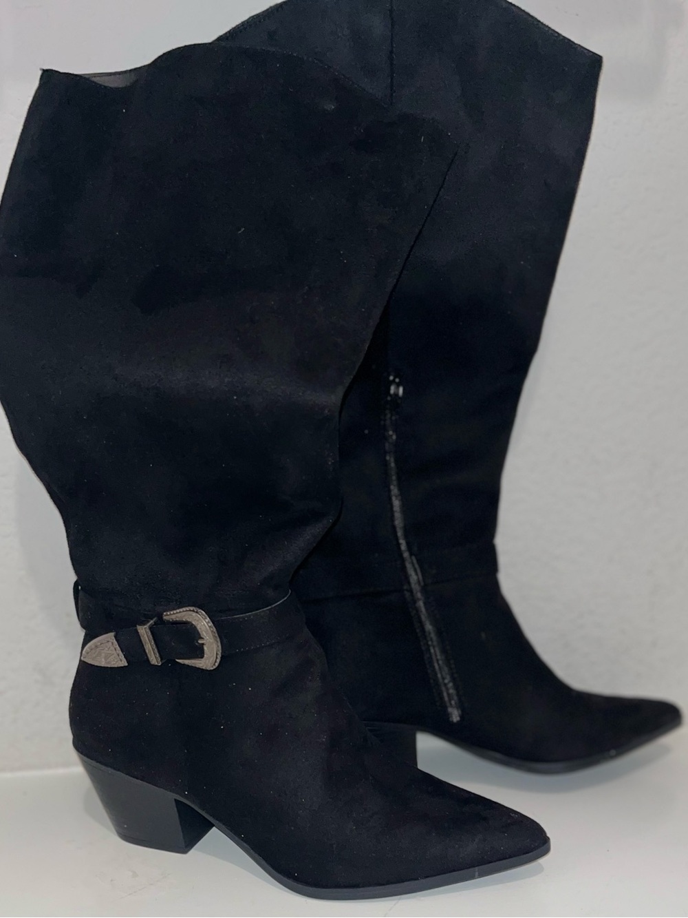 Women's Black Suede Mid-Calf Pointed Toe Boots